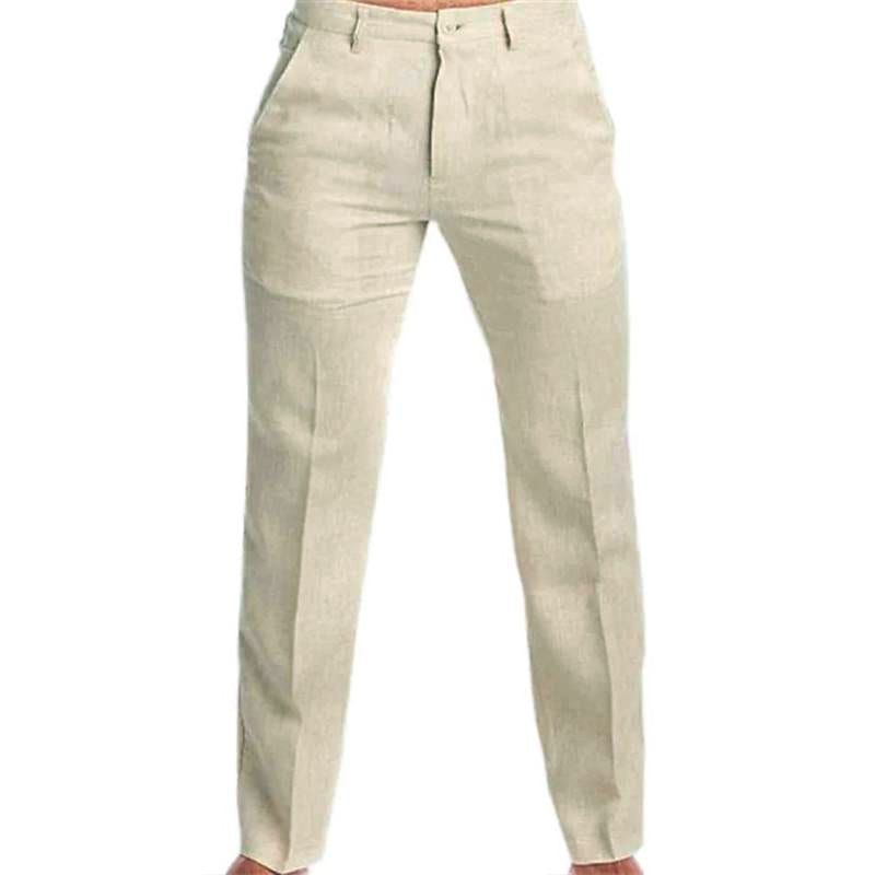 Pantaloni casual larghi in misto lino tinta unita da uomo 73137836M