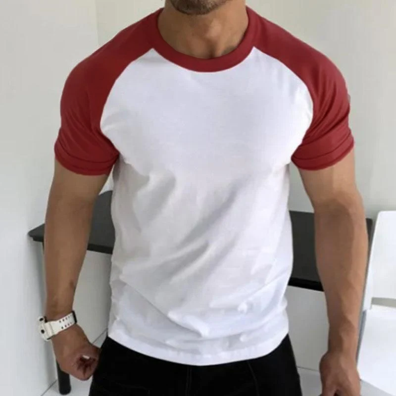 Men's Casual Round Neck Contrast Color Short Sleeve T-Shirt 49360922M