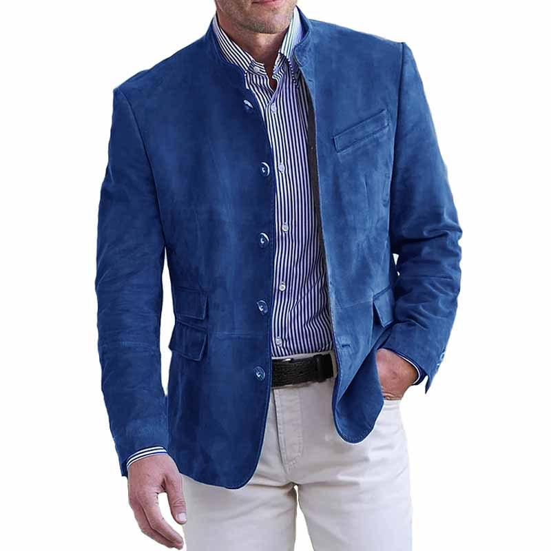 Blazer multitasche slim fit monopetto con colletto alla coreana retrò da uomo 94502809M