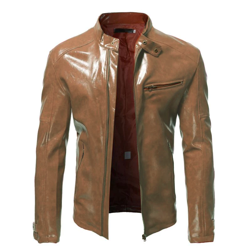 Men's Fashion Stand Collar Punk Biker Leather Jacket 02390117M