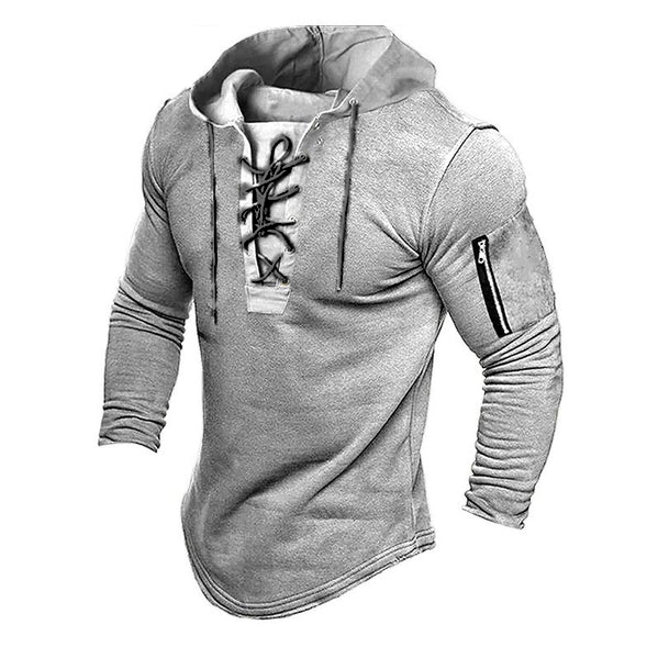 Men's Casual Outdoor Solid Color Strappy Hooded Sweatshirt 80311814Y