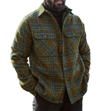 Men's Vintage British Plaid Wool Blend Lapel Single-Breasted Jacket 91546431M
