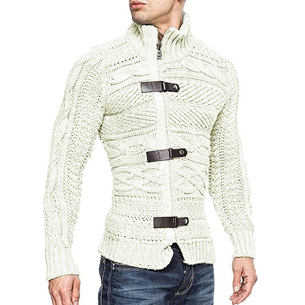 Men's Leather Button Turtleneck Long Sleeve Knitwear Jacket 05316226M