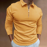 Men's Casual Striped Lapel Long Sleeve Zipper Polo Shirt 19330625M