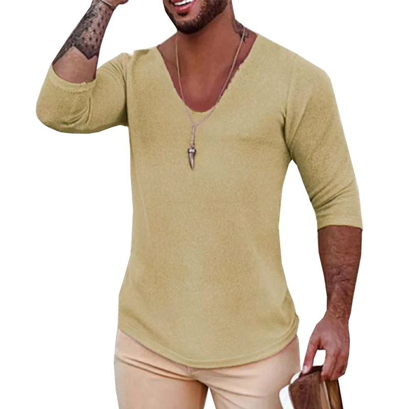 Men's Casual Long-Sleeved Thin V-Neck Knitwear 93694555M