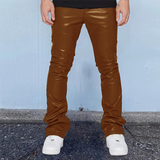 Men's Vintage Solid Color Mid-Rise Loose Thin Leather Pants 74802851M