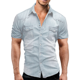 Men's Casual Denim Slim Short Sleeve Shirt 73700712M