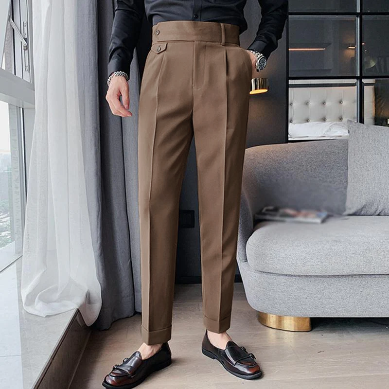 Men's British Style High Waist Straight Suit Pants 00533447M