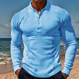 Men's Solid Color Waffle Lapel Long Sleeve Polo Shirt 57631305Z