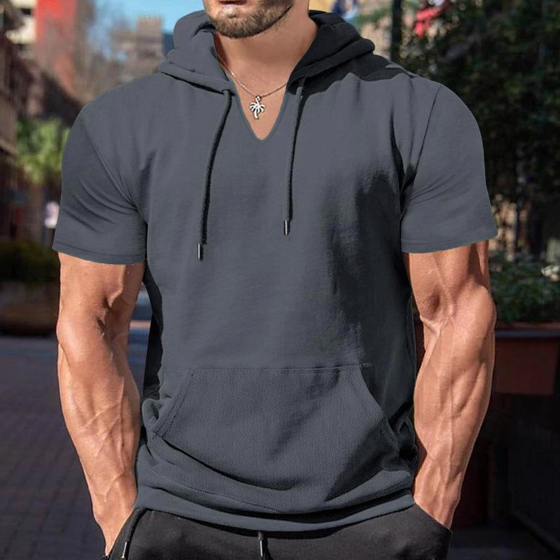 Men's Fashion Solid Loose Hooded Short Sleeve Casual T-shirt 17559716Z