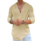 Men's Casual V-neck Solid Color Long Sleeved Shirt 28465954M