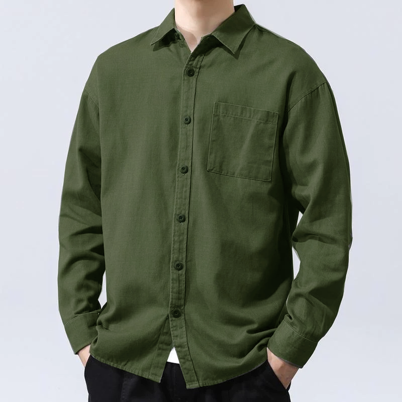 Men's Casual Cotton Loose Lapel Patch Pocket Long Sleeve Shirt 27771358M