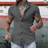 Men's Solid Lapel Short Sleeve Sports Fitness Shirt 23811118Z