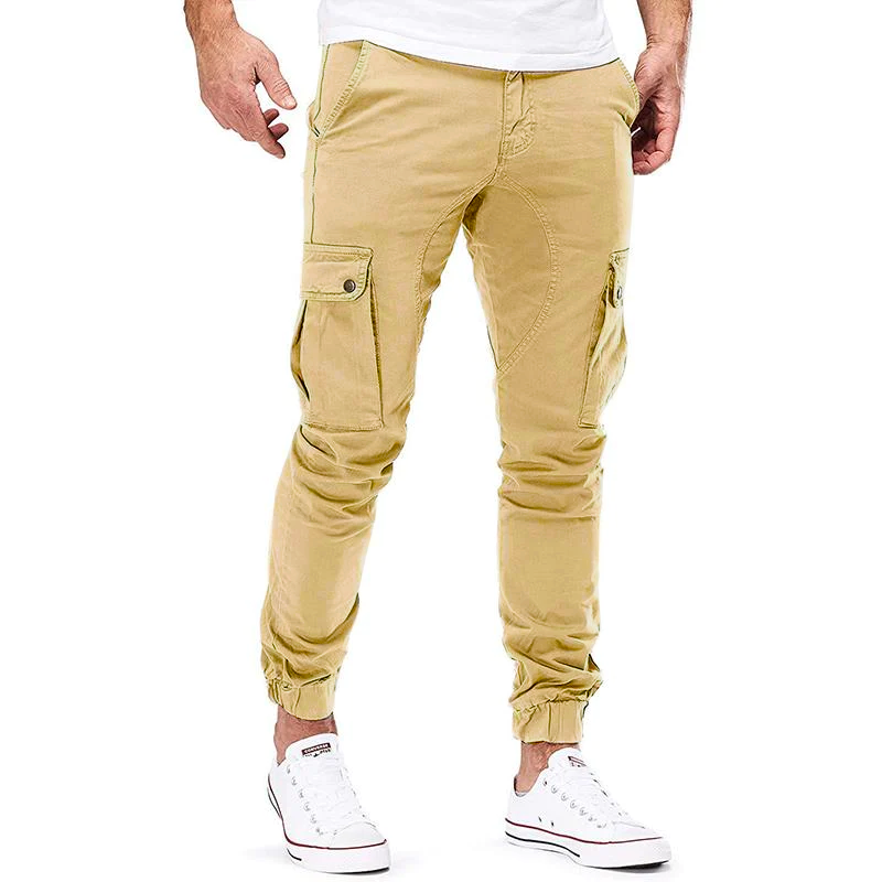 Pantalones cargo casuales de color sólido con múltiples bolsillos para hombre 32382425M