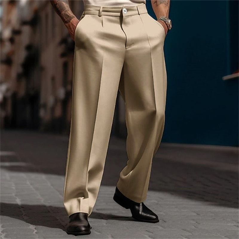 Men's Business Solid Color Slant Pockets Straight-Leg Suit Pants 25090014M