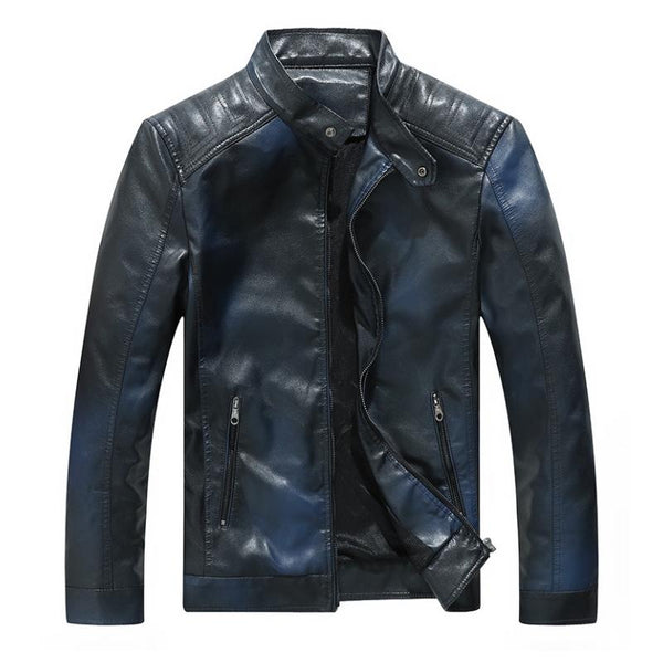 Men's Stand Collar Gradient Velvet Leather Motorcycle Jacket 49469099F