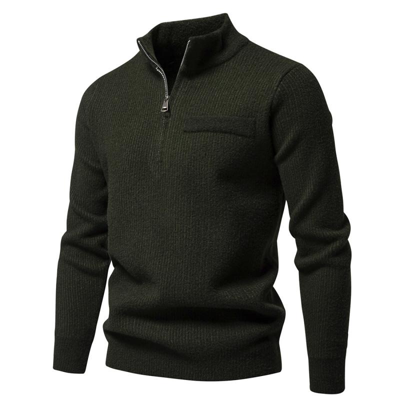 Men's Solid Color Stand Collar Zipper Knit Sweater 05520693Y