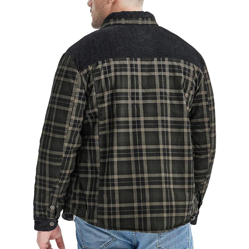 Men's Retro Check Stitching Corduroy Lining Plush Warm Jacket 19396468Y