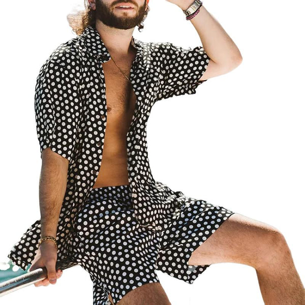 Men's Polka Dot Print Short-Sleeved Shirt And Shorts Set 56130311Y
