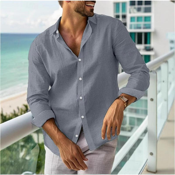 Men's Casual Solid Color Lapel Long Sleeve Shirt 56594338Y