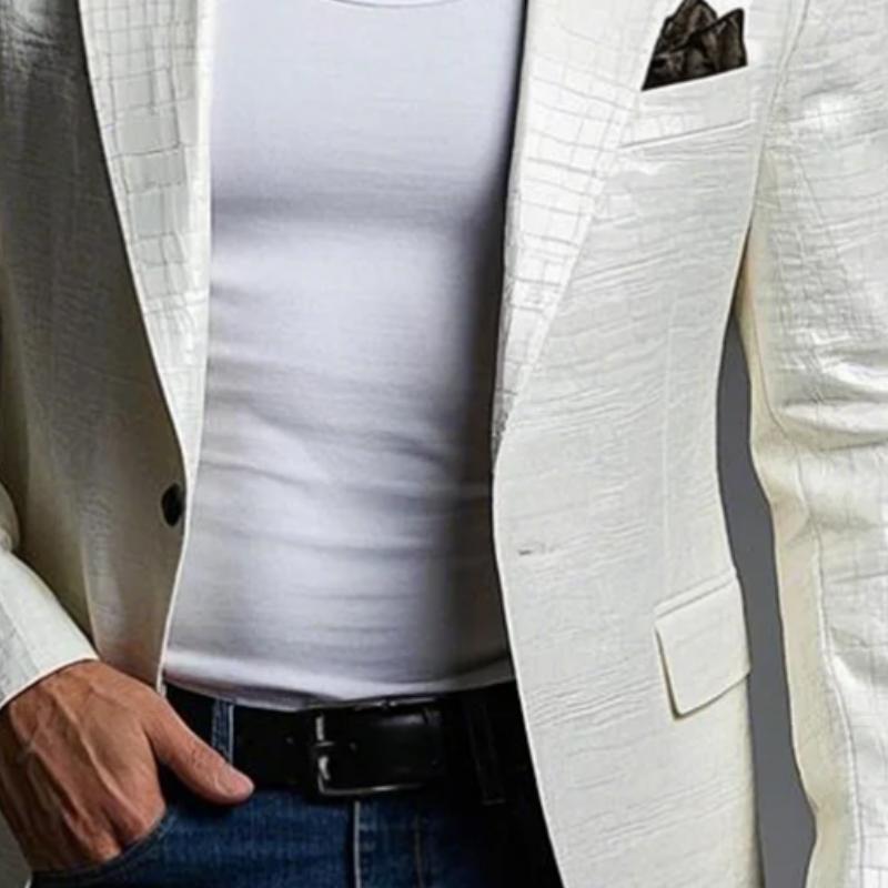 Men's Fashion Stone Pattern Single Breasted Leather Blazer 09542491Y