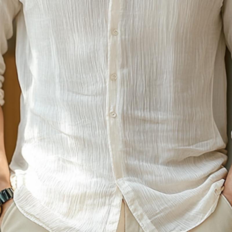 Men's Classic Casual Pleated Silk Chiffon Long Sleeve Shirt 05043656K