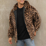 Men's Fashion Leopard Print Warm Fleece Zipper Padded Bomber Jacket 83611903M