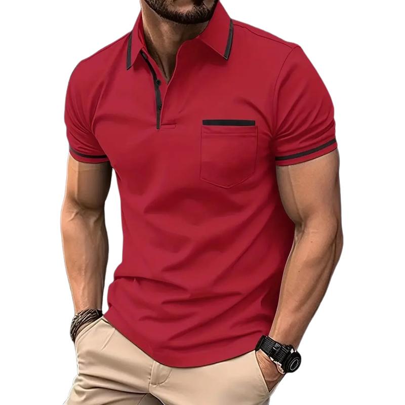 Men's Contrast Color Short Sleeve Button Down Polo Shirt 54495761X