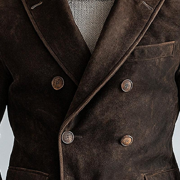 Men's Vintage Solid Suede Double Breasted Blazer 07321807Y