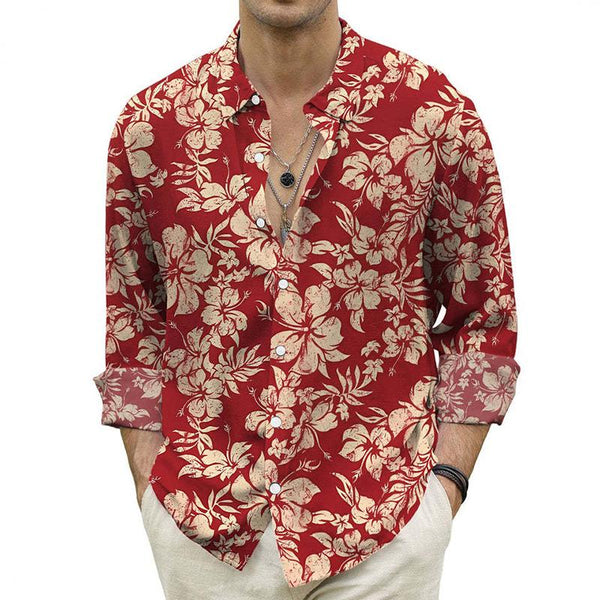 Men's Floral Lapel Long Sleeve Loose Casual Shirt 64818514Z
