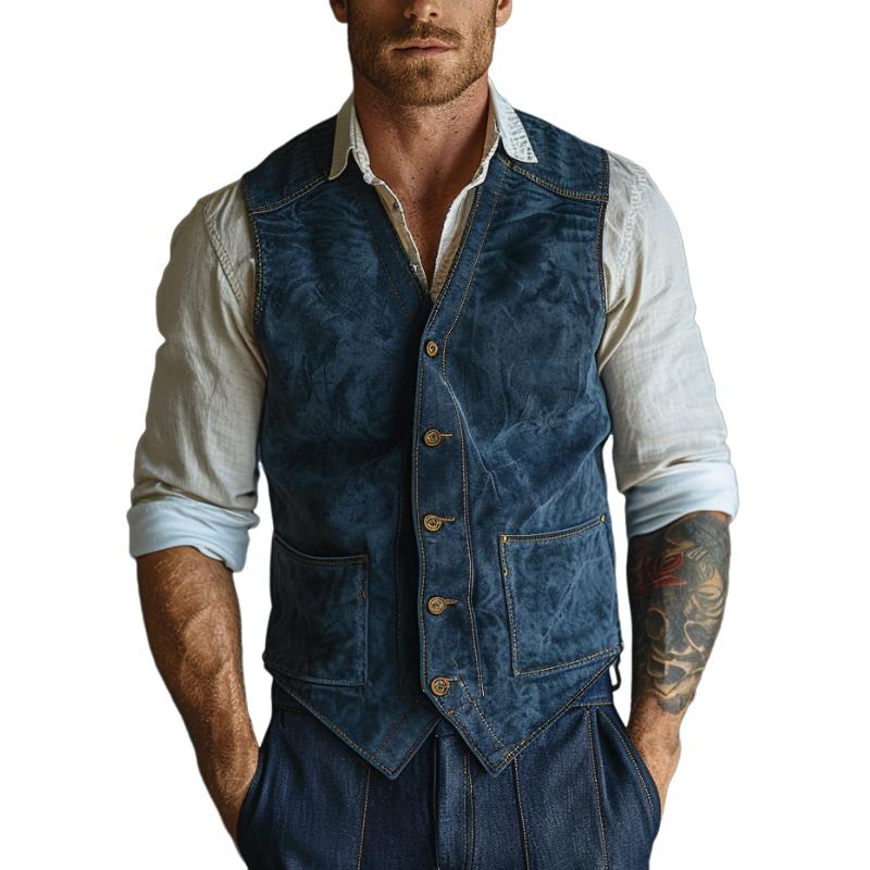 Men's Vintage V-Neck Single-Breasted Suede Vest 64998136F