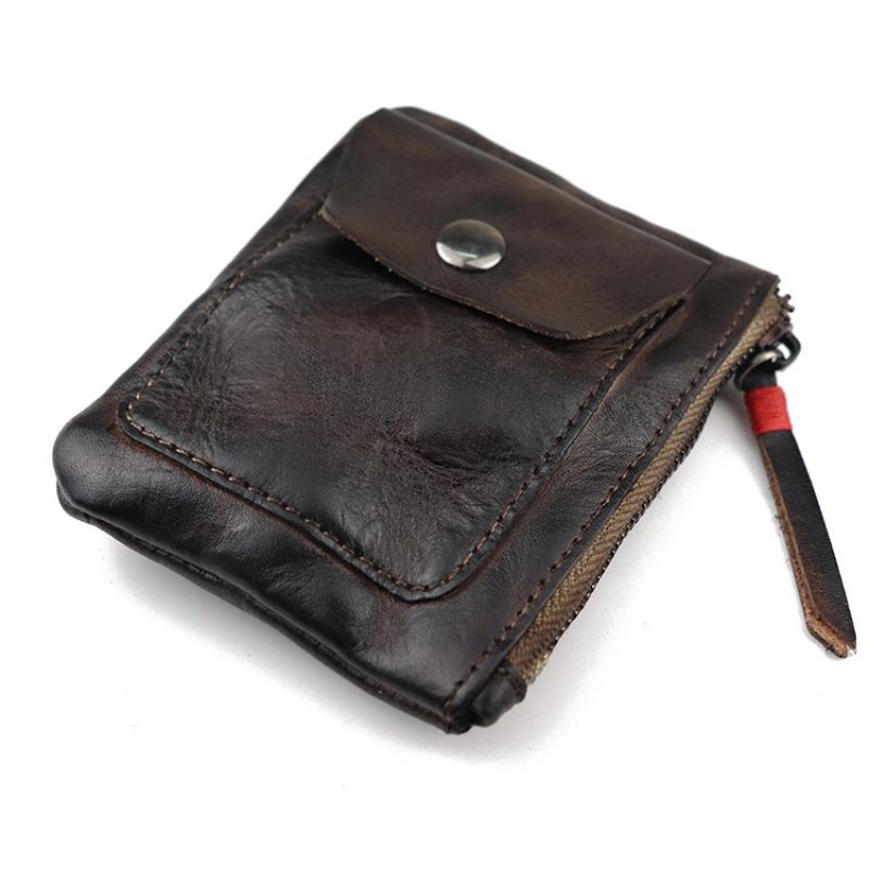 Men's Vintage Vegetable Tanned Leather Zip Coin Purse 06205418M