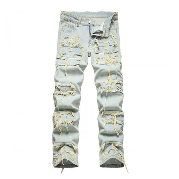 Men's Fashion Straight Distressed Raw Edge Jeans 68563505Z