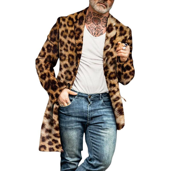 Men's Retro Casual Leopard Print Mid-Length Coat 02089944TO