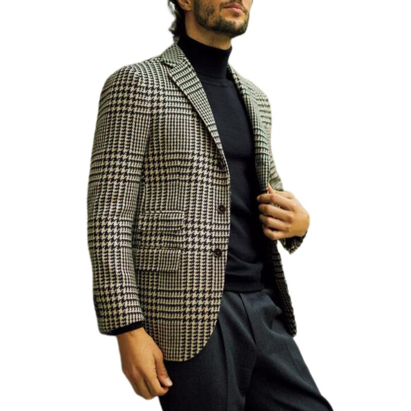 Men's Vintage Notched Lapel Houndstooth Single Breasted Slim Fit Blazer 50316556M