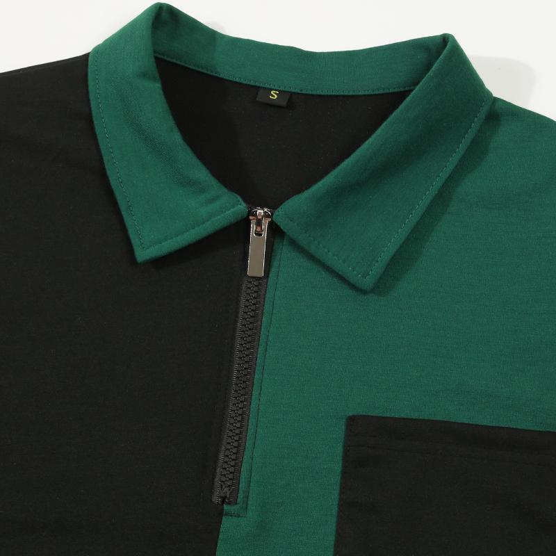 Men's Color Block Zip Collar Short Sleeve Polo Shirt 19802189Y