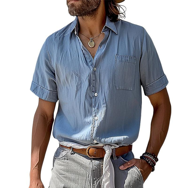 Men's Casual Pocket Lapel Short Sleeve Shirt 90061851TO