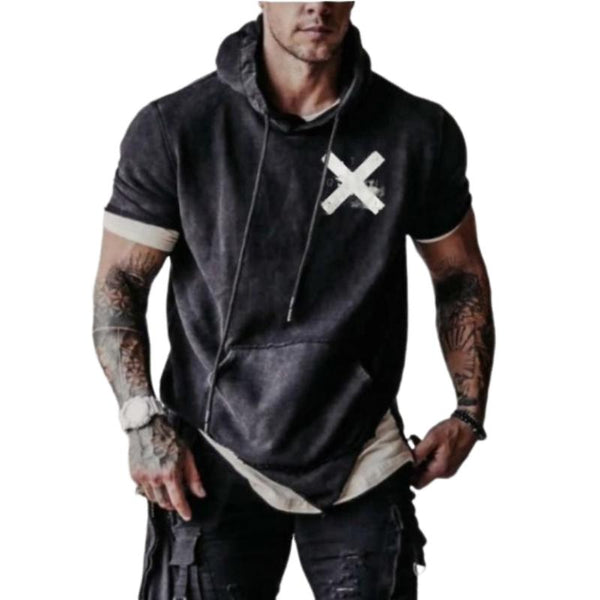 Men's Casual Cross Hooded Short-sleeved T-shirt 88164004TO