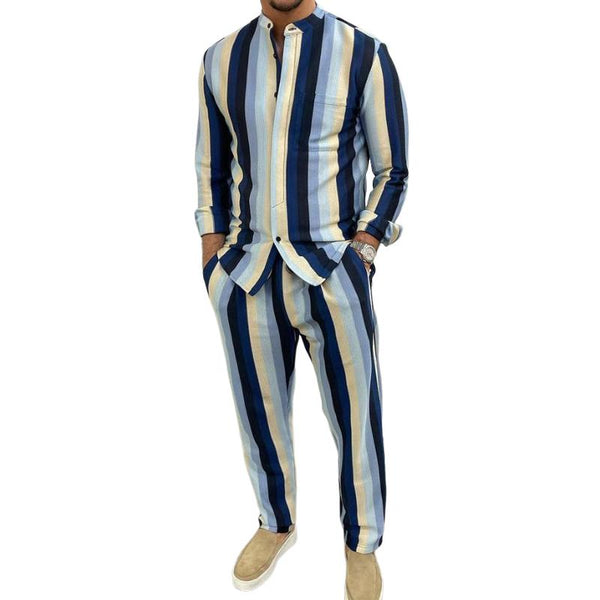 Men's Retro Casual Striped Long-sleeved Two-piece Set 19037243TO