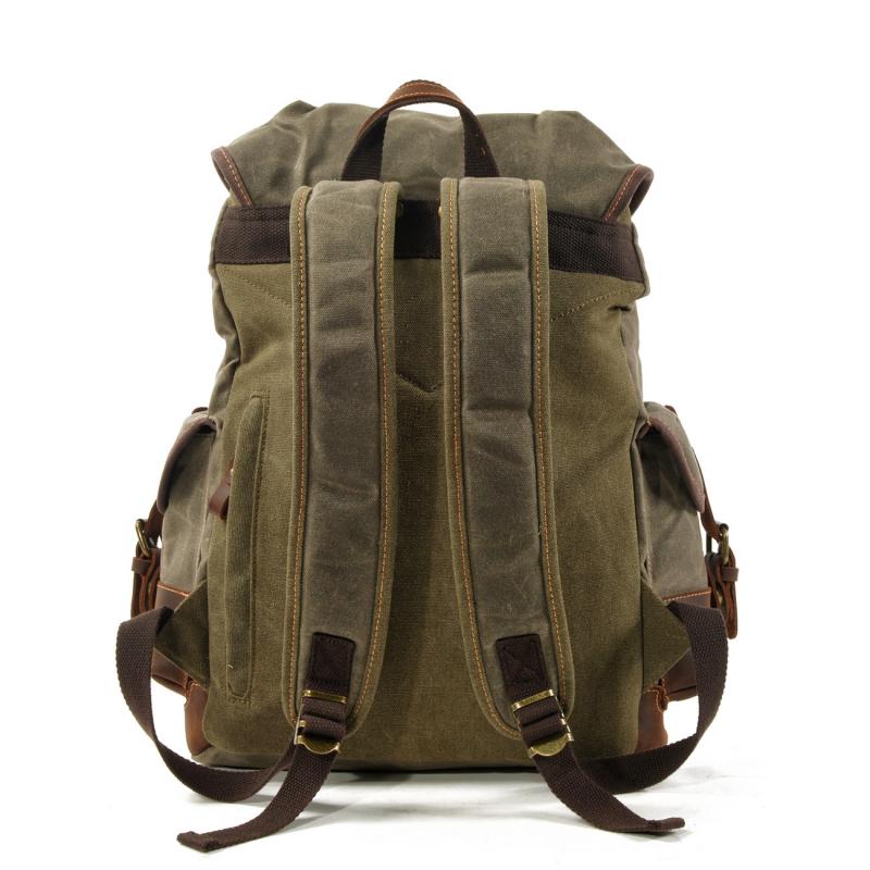 Mochila de lona vintage para hombre con múltiples bolsillos y costuras de cuero para exteriores 19083234Y