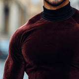 Men's Retro Casual Velvet Half Turtleneck Long Sleeve T-Shirt 83888940TO