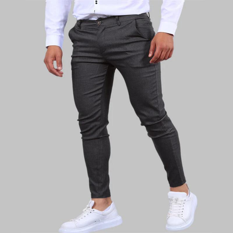 Pantalon décontracté taille moyenne slim de couleur unie pour hommes 78453070Z