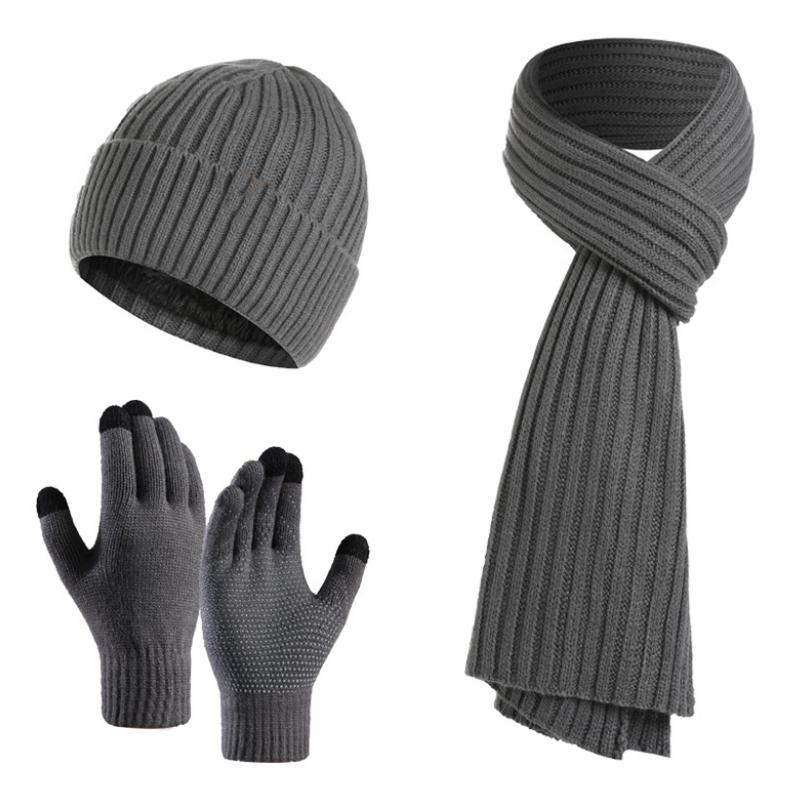 Conjunto de tres piezas de gorro, guantes y bufanda para hombre, práctico y versátil 88636826F