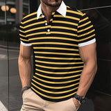 Men's Casual Contrast Striped Lapel Slim Fit Short Sleeve Polo Shirt 59800768M