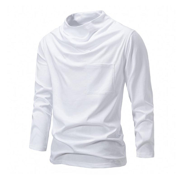 Men's Fashion Pile Collar Slim Fit Blended Breathable Long Sleeve T-shirt 23816002M