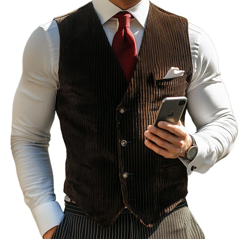 Men's Retro Casual Solid Color Corduroy Vest 24805450TO