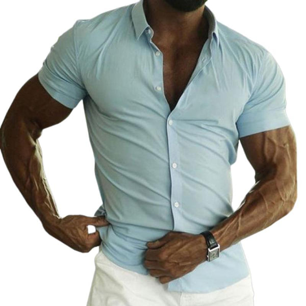 Men's Retro Casual Solid Color Short Sleeve Shirt 49397382TO