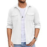 Men's Casual Waffle Lapel Flap Pocket Loose Long Sleeve Shirt 21356321M