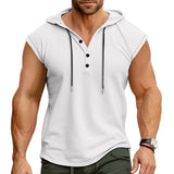 Men's Solid Color Button Hooded Sports Sleeveless Tank Top 84434273Y
