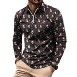 Men's Retro Casual Christmas Floral Print Long Sleeve Polo Shirt 02066651TO